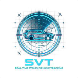 SVT — Stolen Vehicle Tracking product mark: a vehicle centered in a radar reticle.